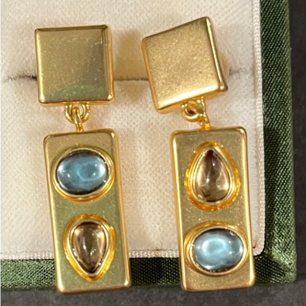 Madewell Gold-Tone Drop Earrings with Blue and Smoky Gem Accents